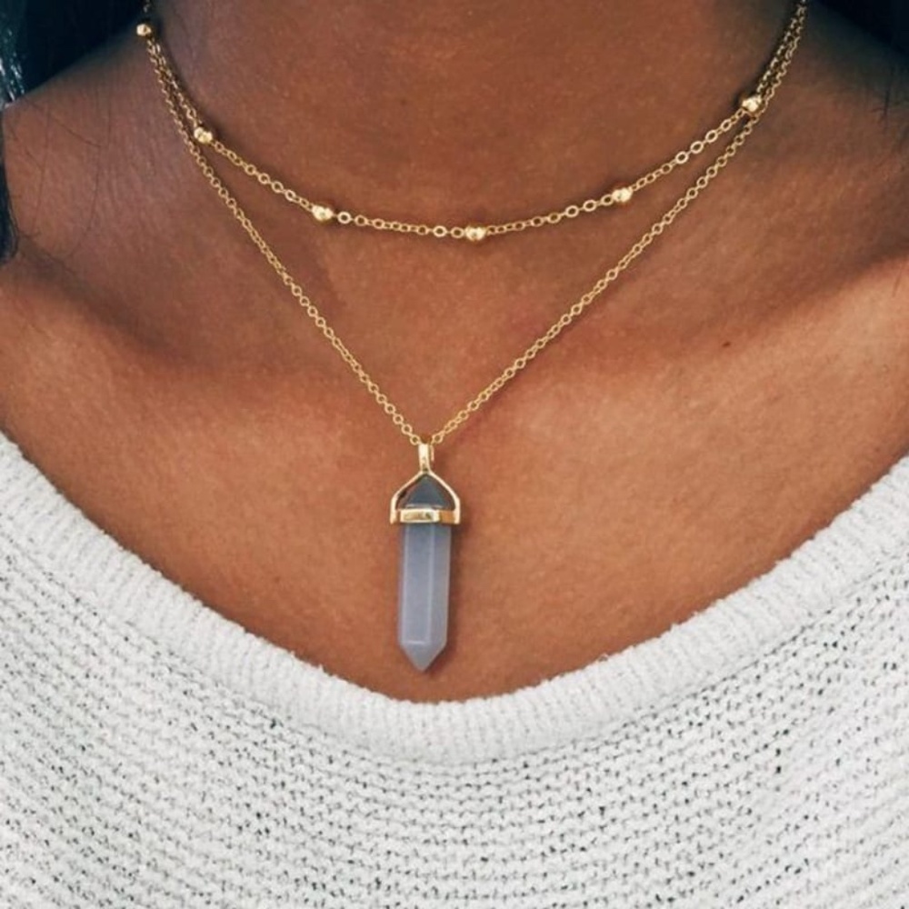 *NOVALIE* Gold x Gray Multilayered Fashion Necklace